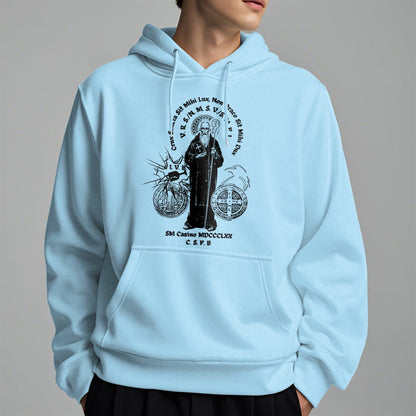 Classic Style St. Benedict Figure Fleece Lined Polyester Hoodie