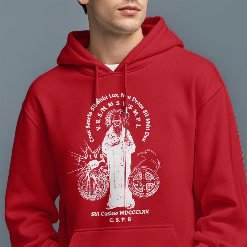 Classic Style St. Benedict Figure Fleece Lined Polyester Hoodie