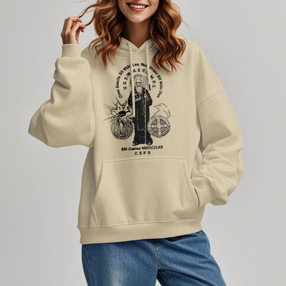 Classic Style St. Benedict Figure Fleece Lined Polyester Hoodie