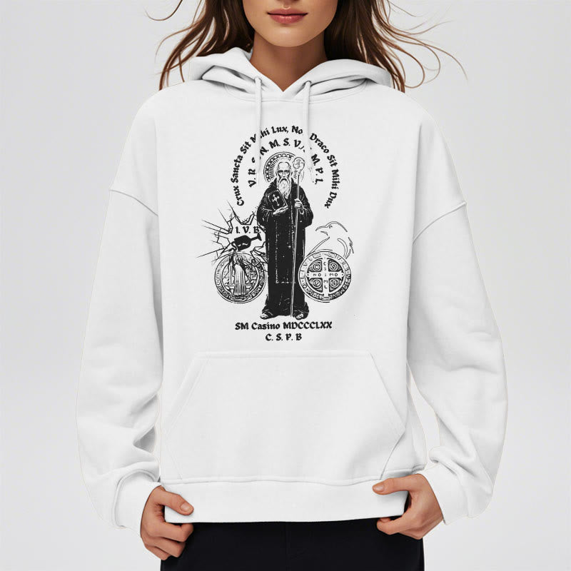 Classic Style St. Benedict Figure Fleece Lined Polyester Hoodie