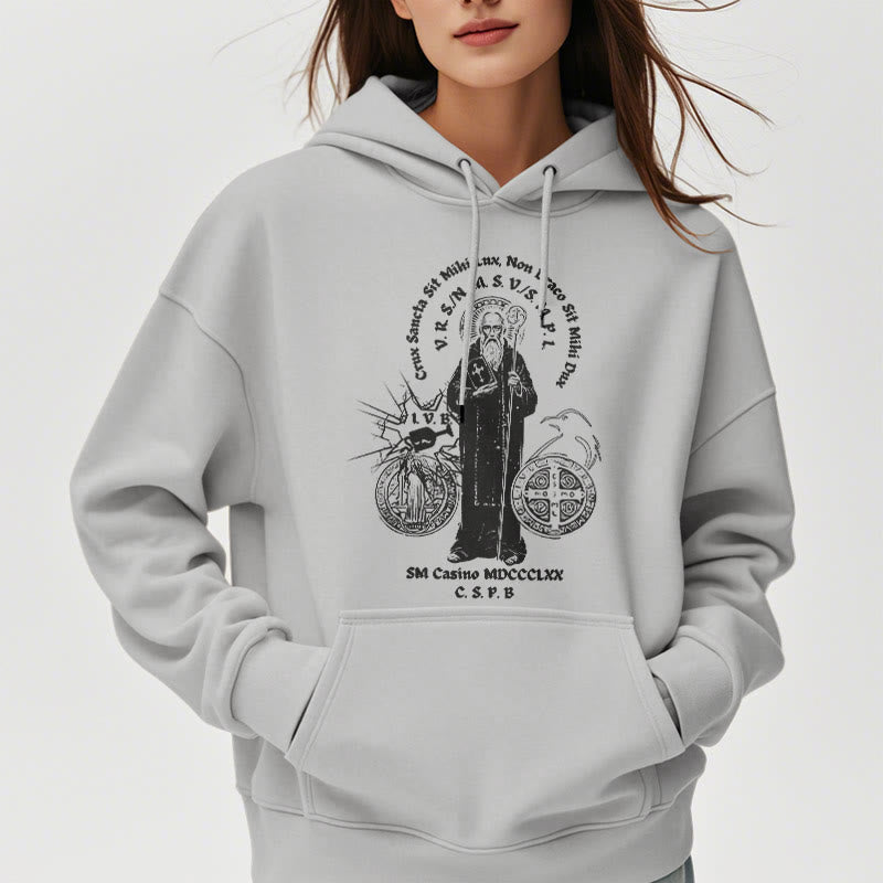 Classic Style St. Benedict Figure Fleece Lined Polyester Hoodie