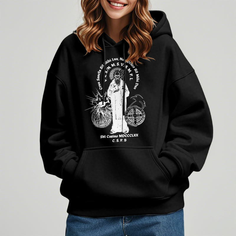Classic Style St. Benedict Figure Fleece Lined Polyester Hoodie