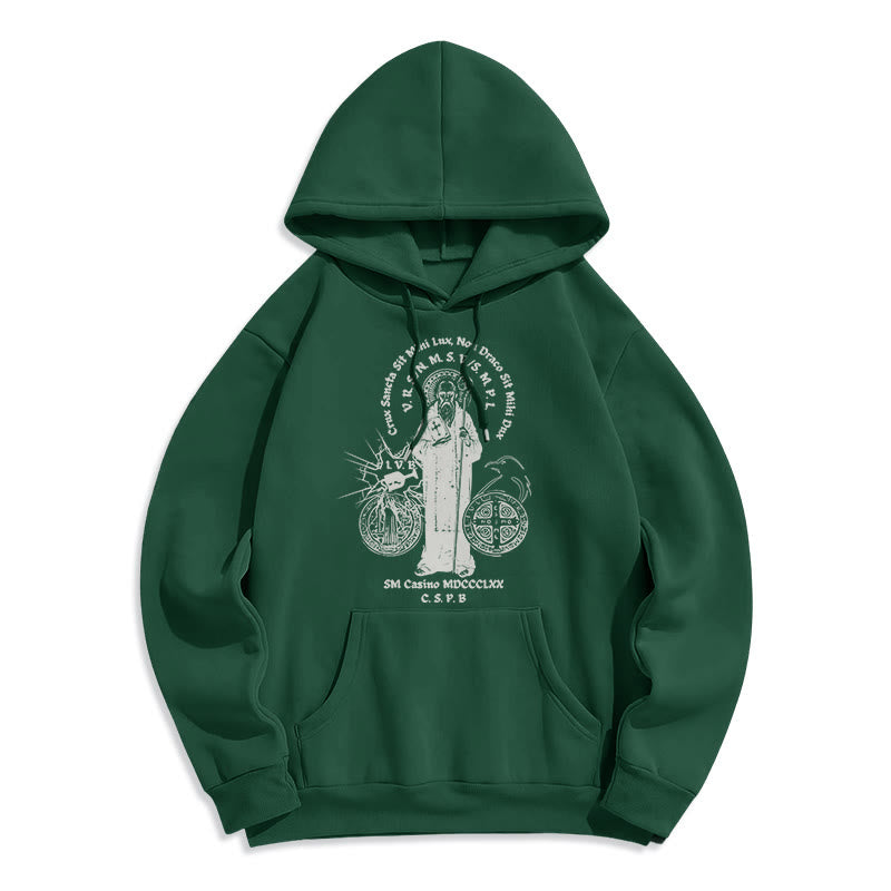 Classic Style St. Benedict Figure Fleece Lined Polyester Hoodie