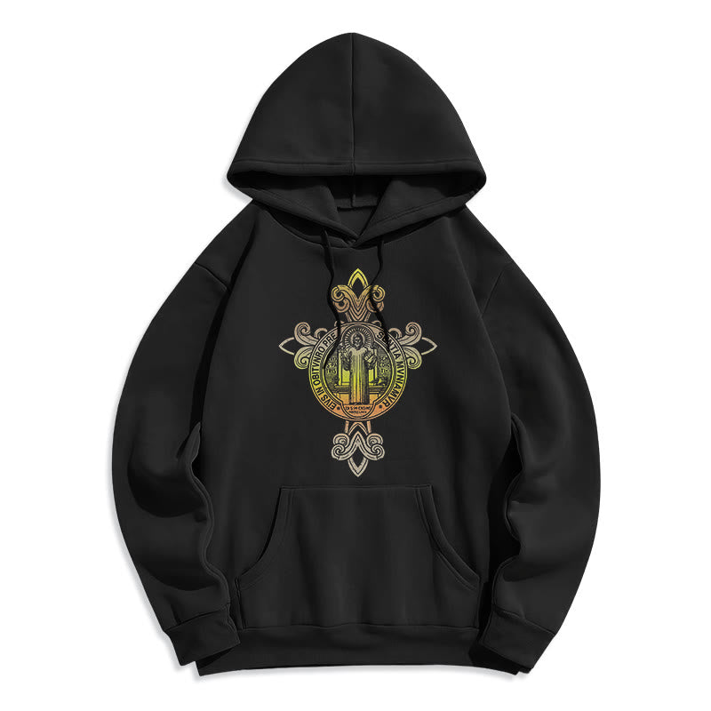 Colored Style St. Benedict Emblem Scrollwork Fleece Lined Polyester Hoodie
