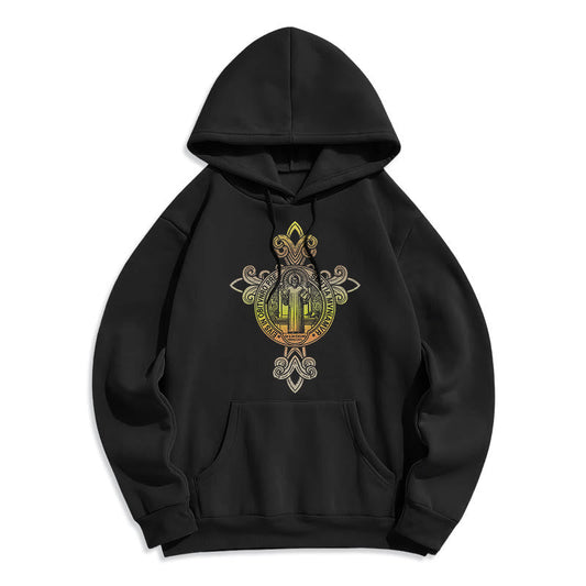Colored Style St. Benedict Emblem Scrollwork Fleece Lined Polyester Hoodie