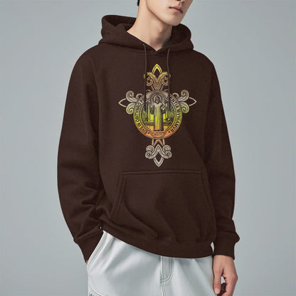 Colored Style St. Benedict Emblem Scrollwork Fleece Lined Polyester Hoodie