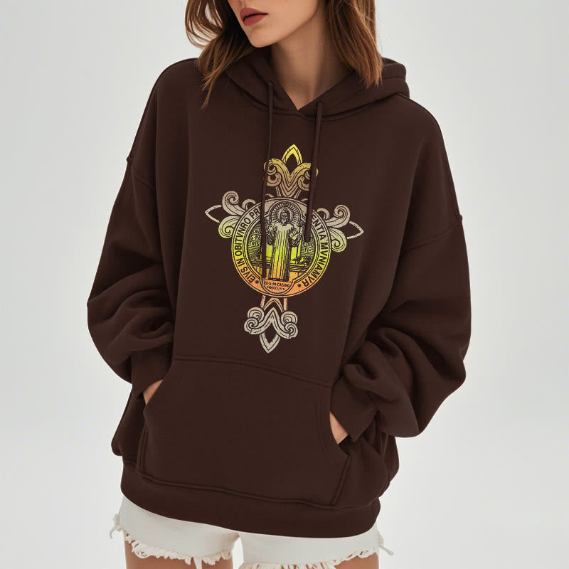 Colored Style St. Benedict Emblem Scrollwork Fleece Lined Polyester Hoodie