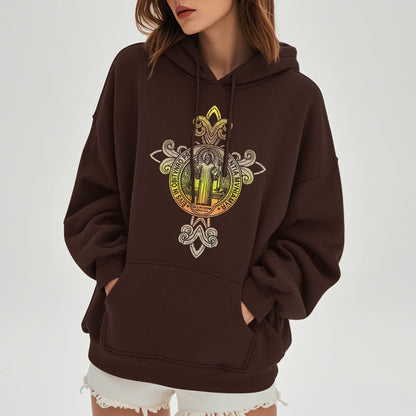 Colored Style St. Benedict Emblem Scrollwork Fleece Lined Polyester Hoodie