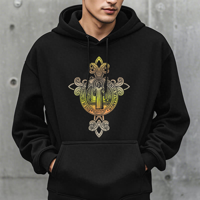 Colored Style St. Benedict Emblem Scrollwork Fleece Lined Polyester Hoodie
