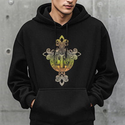 Colored Style St. Benedict Emblem Scrollwork Fleece Lined Polyester Hoodie