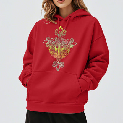 Colored Style St. Benedict Emblem Scrollwork Fleece Lined Polyester Hoodie