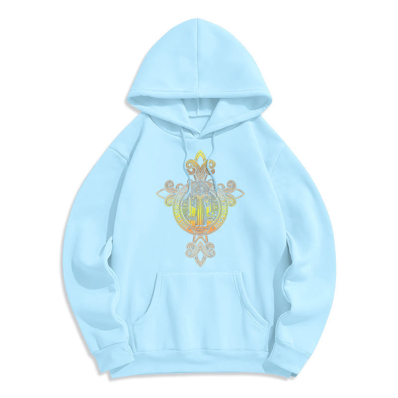 Colored Style St. Benedict Emblem Scrollwork Fleece Lined Polyester Hoodie
