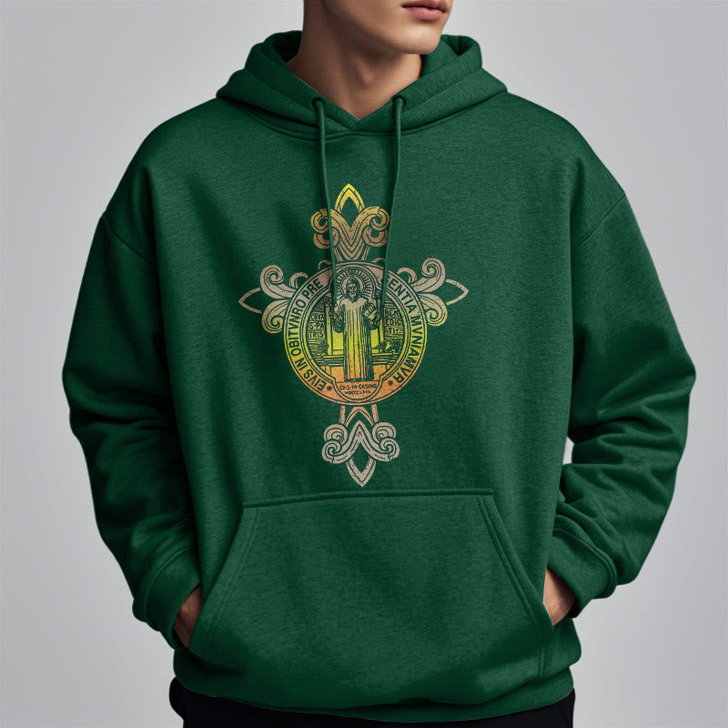 Colored Style St. Benedict Emblem Scrollwork Fleece Lined Polyester Hoodie