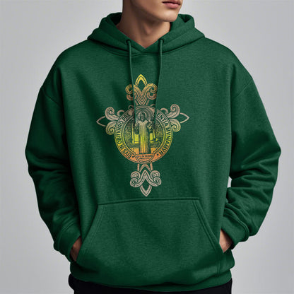 Colored Style St. Benedict Emblem Scrollwork Fleece Lined Polyester Hoodie