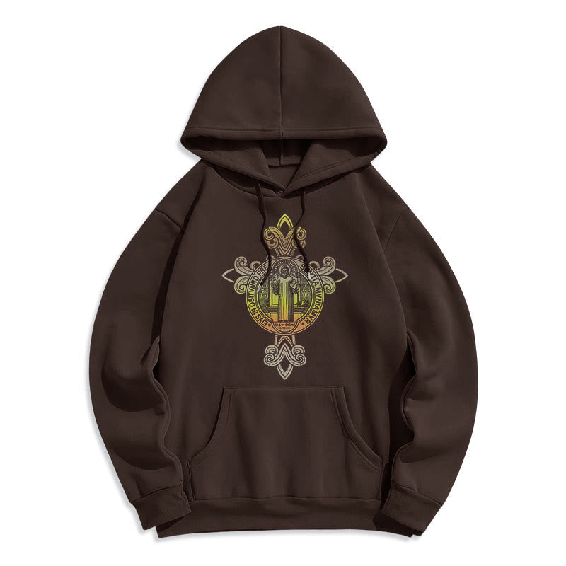 Colored Style St. Benedict Emblem Scrollwork Fleece Lined Polyester Hoodie