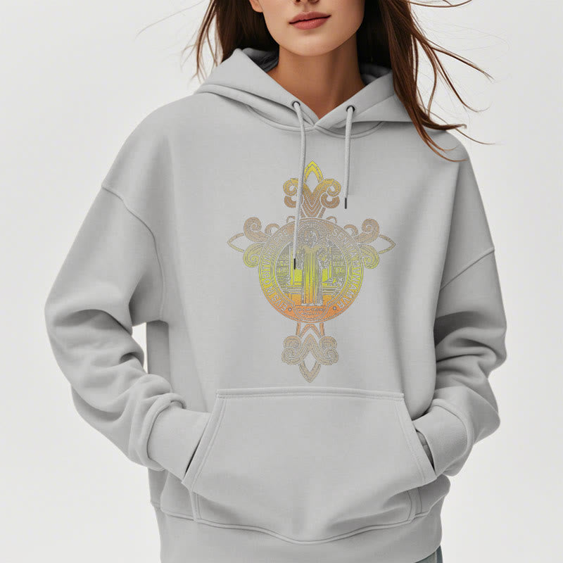 Colored Style St. Benedict Emblem Scrollwork Fleece Lined Polyester Hoodie