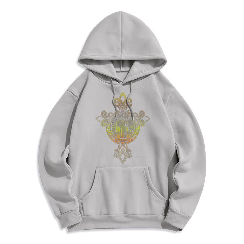 Colored Style St. Benedict Emblem Scrollwork Fleece Lined Polyester Hoodie