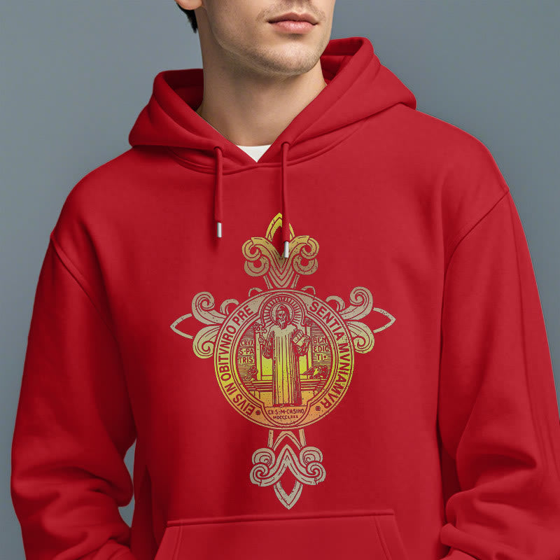Colored Style St. Benedict Emblem Scrollwork Fleece Lined Polyester Hoodie