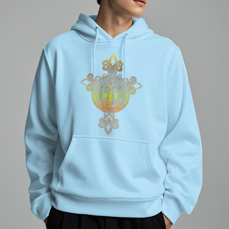 Colored Style St. Benedict Emblem Scrollwork Fleece Lined Polyester Hoodie