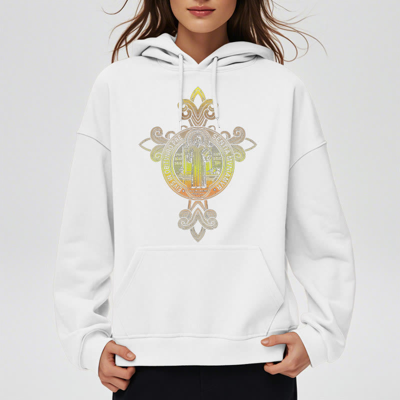 Colored Style St. Benedict Emblem Scrollwork Fleece Lined Polyester Hoodie