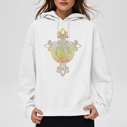 Colored Style St. Benedict Emblem Scrollwork Fleece Lined Polyester Hoodie