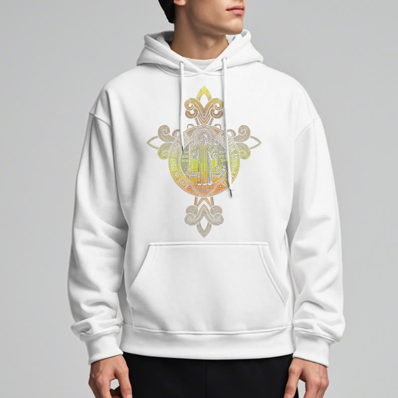 Colored Style St. Benedict Emblem Scrollwork Fleece Lined Polyester Hoodie