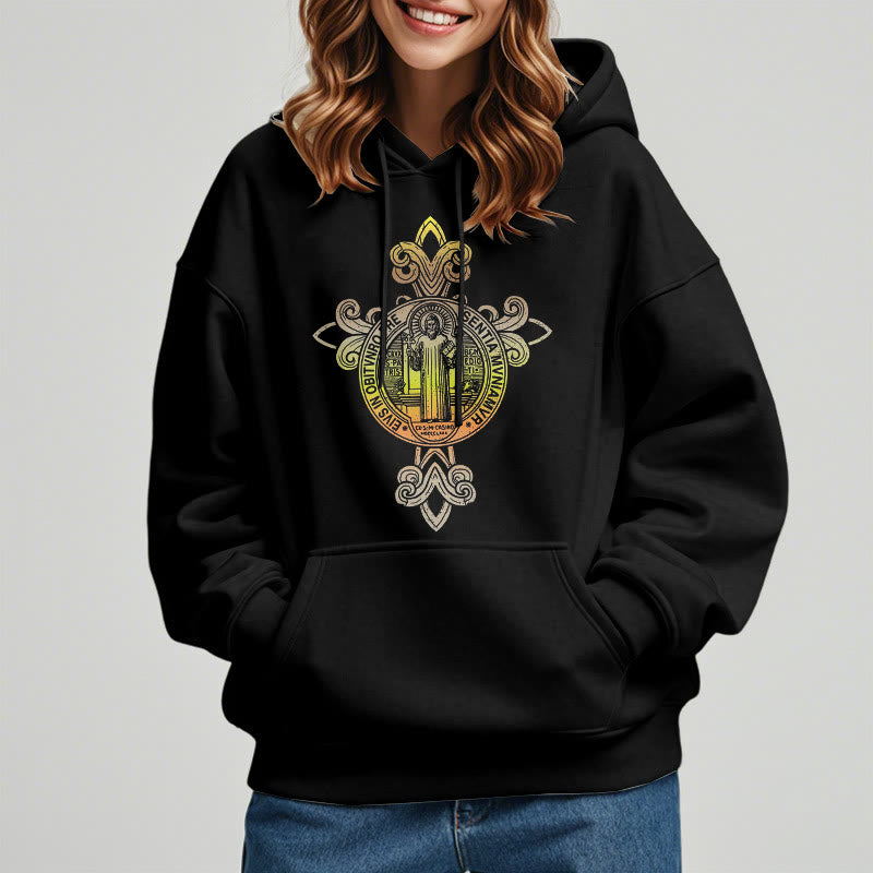 Colored Style St. Benedict Emblem Scrollwork Fleece Lined Polyester Hoodie