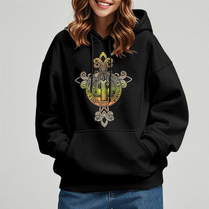 Colored Style St. Benedict Emblem Scrollwork Fleece Lined Polyester Hoodie