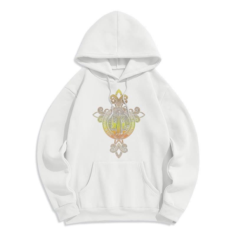 Colored Style St. Benedict Emblem Scrollwork Fleece Lined Polyester Hoodie