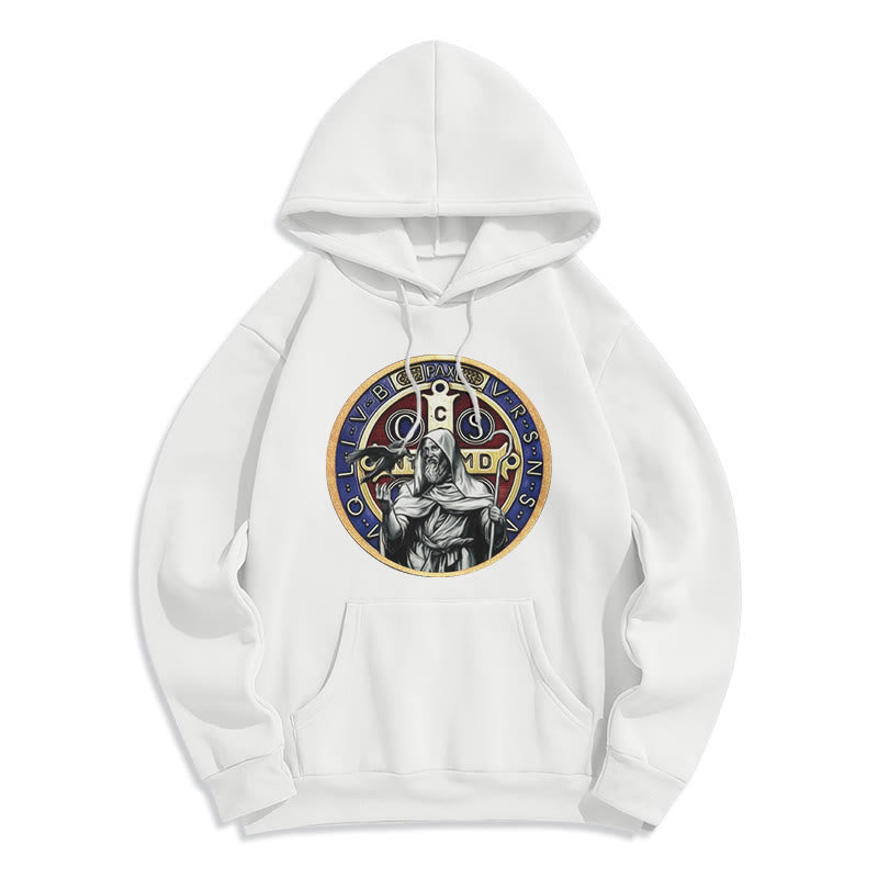 Classic Colored Style St. Benedict Figure Emblem Fleece Lined Polyester Hoodie