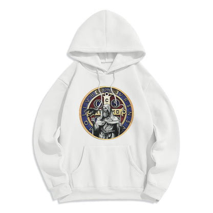 Classic Colored Style St. Benedict Figure Emblem Fleece Lined Polyester Hoodie