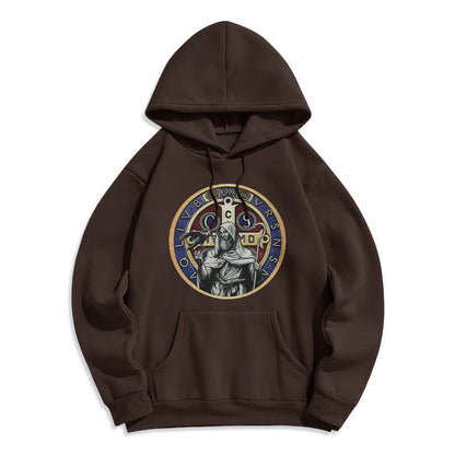 Classic Colored Style St. Benedict Figure Emblem Fleece Lined Polyester Hoodie