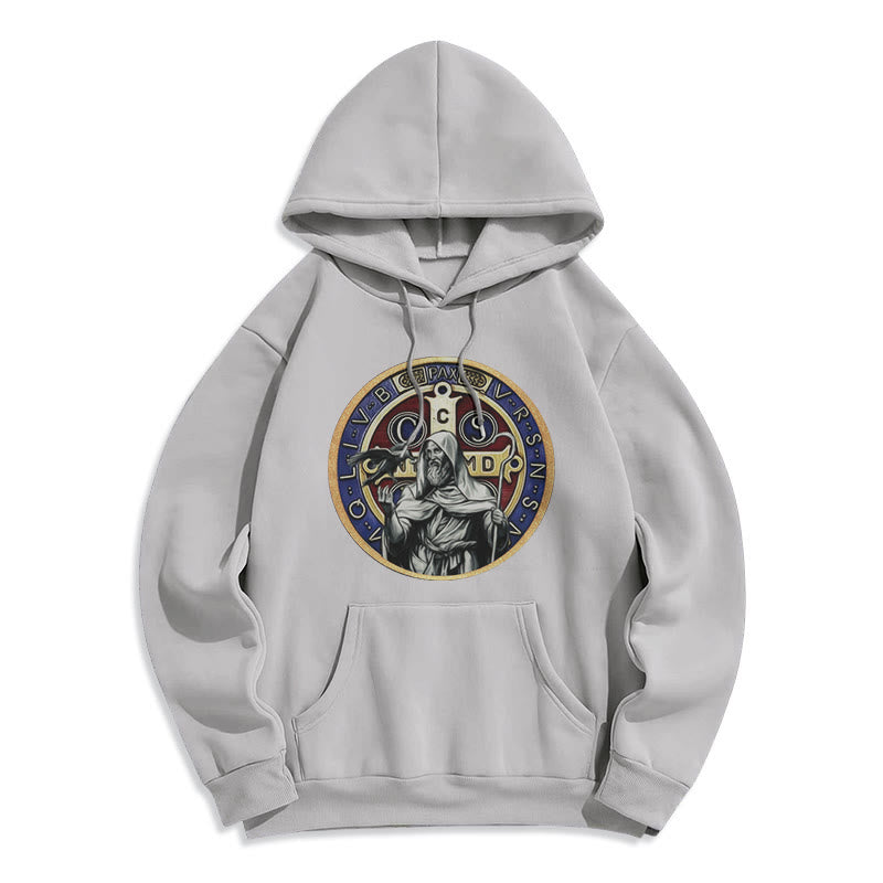 Classic Colored Style St. Benedict Figure Emblem Fleece Lined Polyester Hoodie