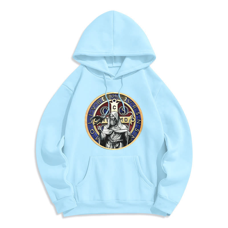 Classic Colored Style St. Benedict Figure Emblem Fleece Lined Polyester Hoodie