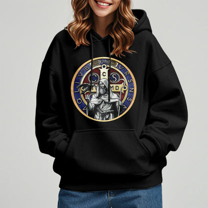 Classic Colored Style St. Benedict Figure Emblem Fleece Lined Polyester Hoodie