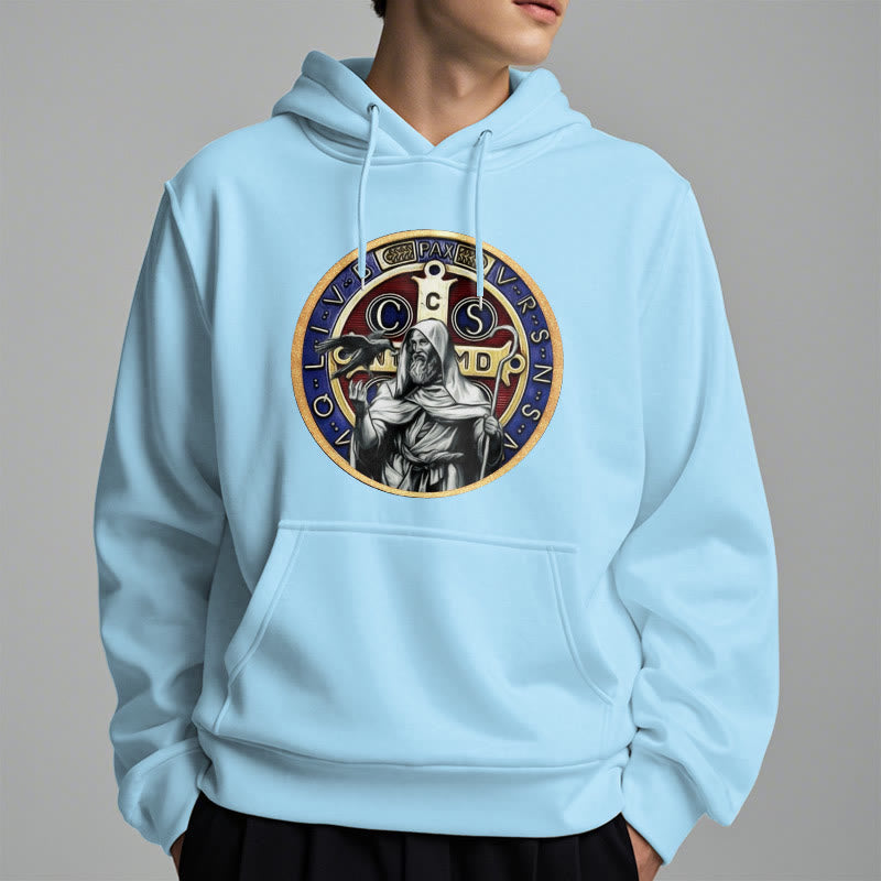 Classic Colored Style St. Benedict Figure Emblem Fleece Lined Polyester Hoodie