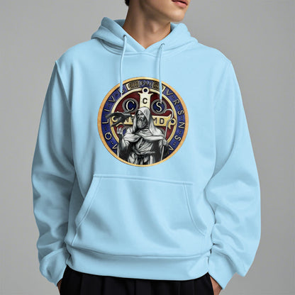 Classic Colored Style St. Benedict Figure Emblem Fleece Lined Polyester Hoodie