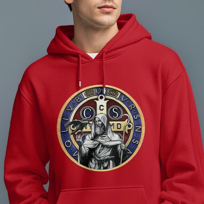 Classic Colored Style St. Benedict Figure Emblem Fleece Lined Polyester Hoodie