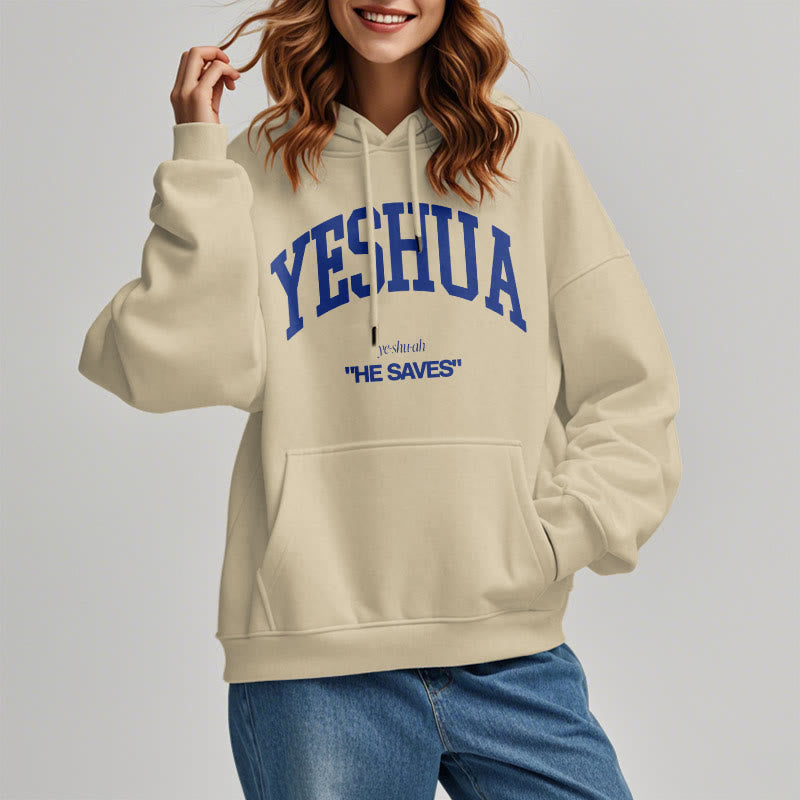 Classic Style Yeshua He Saves Fleece Lined Polyester Hoodie