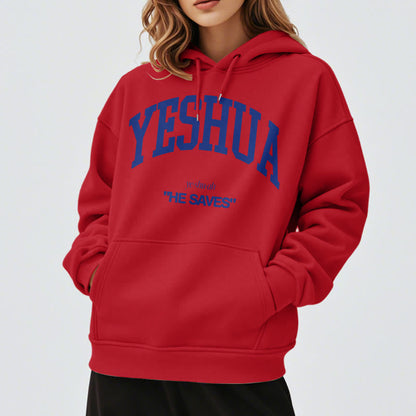 Classic Style Yeshua He Saves Fleece Lined Polyester Hoodie