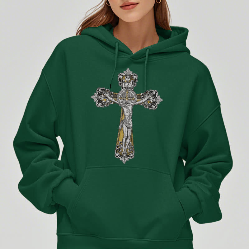 Classic Style St. Benedict Cruxifix Faith Fleece Lined Polyester Hoodie