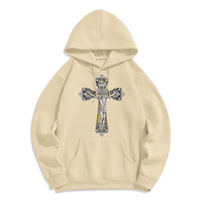 Classic Style St. Benedict Cruxifix Faith Fleece Lined Polyester Hoodie