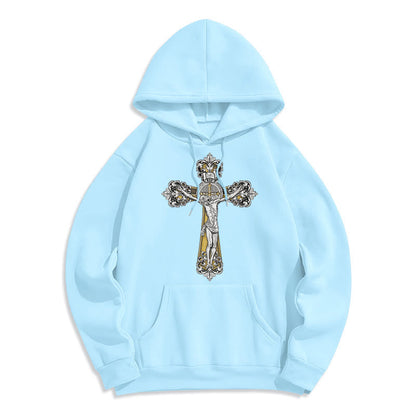 Classic Style St. Benedict Cruxifix Faith Fleece Lined Polyester Hoodie