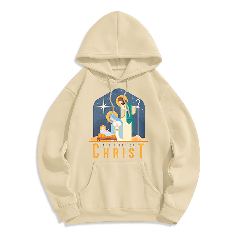 Colored Style Birth Of Christ Nativity Scene Fleece Lined Polyester Hoodie