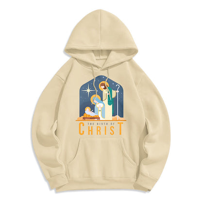 Colored Style Birth Of Christ Nativity Scene Fleece Lined Polyester Hoodie