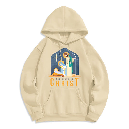 Colored Style Birth Of Christ Nativity Scene Fleece Lined Polyester Hoodie