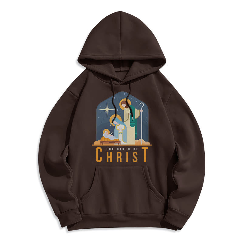 Colored Style Birth Of Christ Nativity Scene Fleece Lined Polyester Hoodie