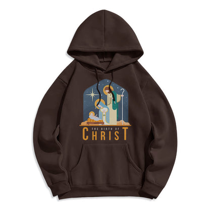 Colored Style Birth Of Christ Nativity Scene Fleece Lined Polyester Hoodie