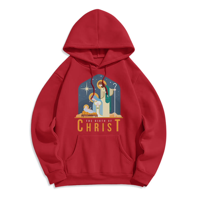 Colored Style Birth Of Christ Nativity Scene Fleece Lined Polyester Hoodie