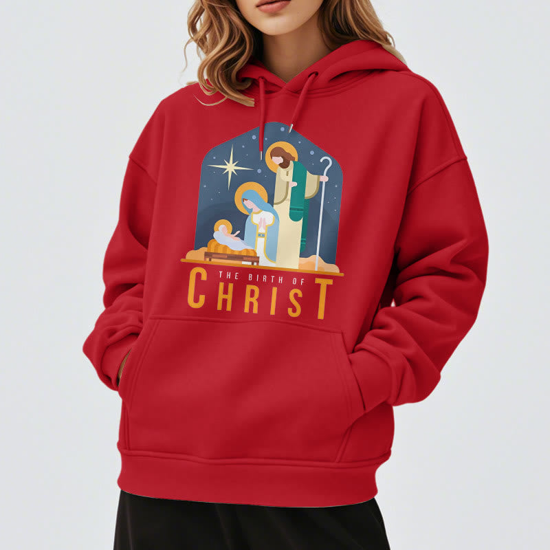 Colored Style Birth Of Christ Nativity Scene Fleece Lined Polyester Hoodie